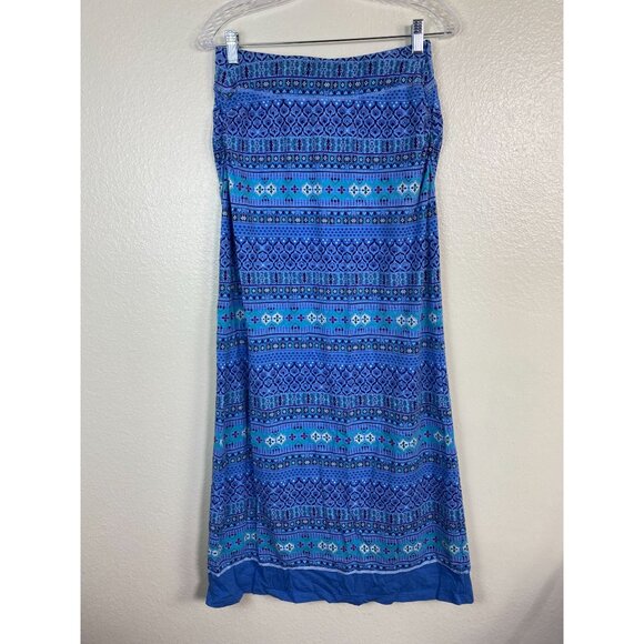 Kuhl Dresses & Skirts - Kuhl Maxi Skirt size XS Blue Geometric Boho Festival Pull on Jersey Hippie